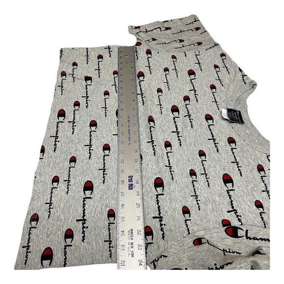 Champion‎ All Over Print Crop T-Shirt Script logo Red Blue Grey - Picture 4 of 6